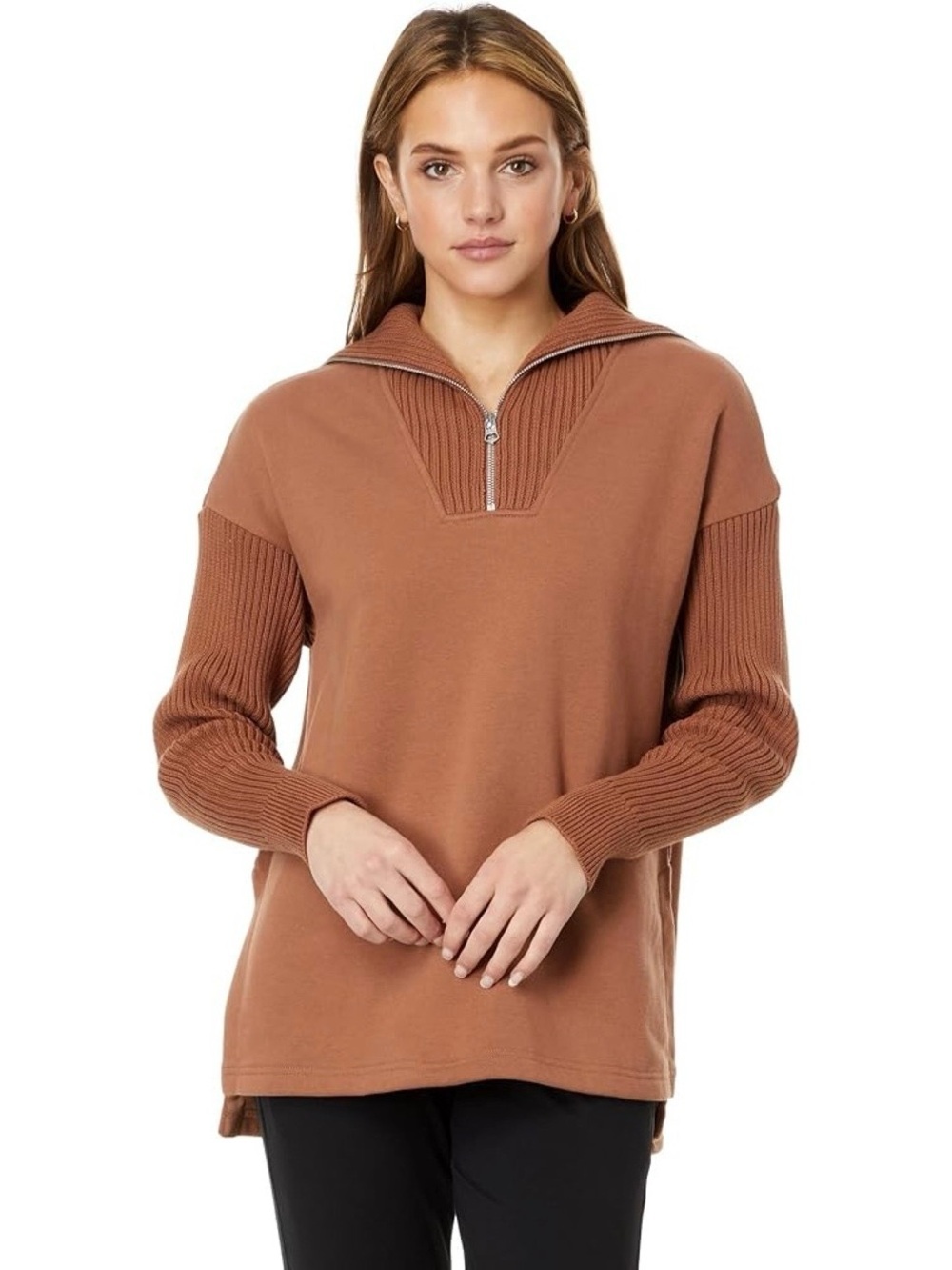 Varley Owens Half-Zip Sweat in Carob Brown
